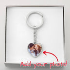 Custom photo heart keychain for Girlfriend, silver tone heart with photo in gift box