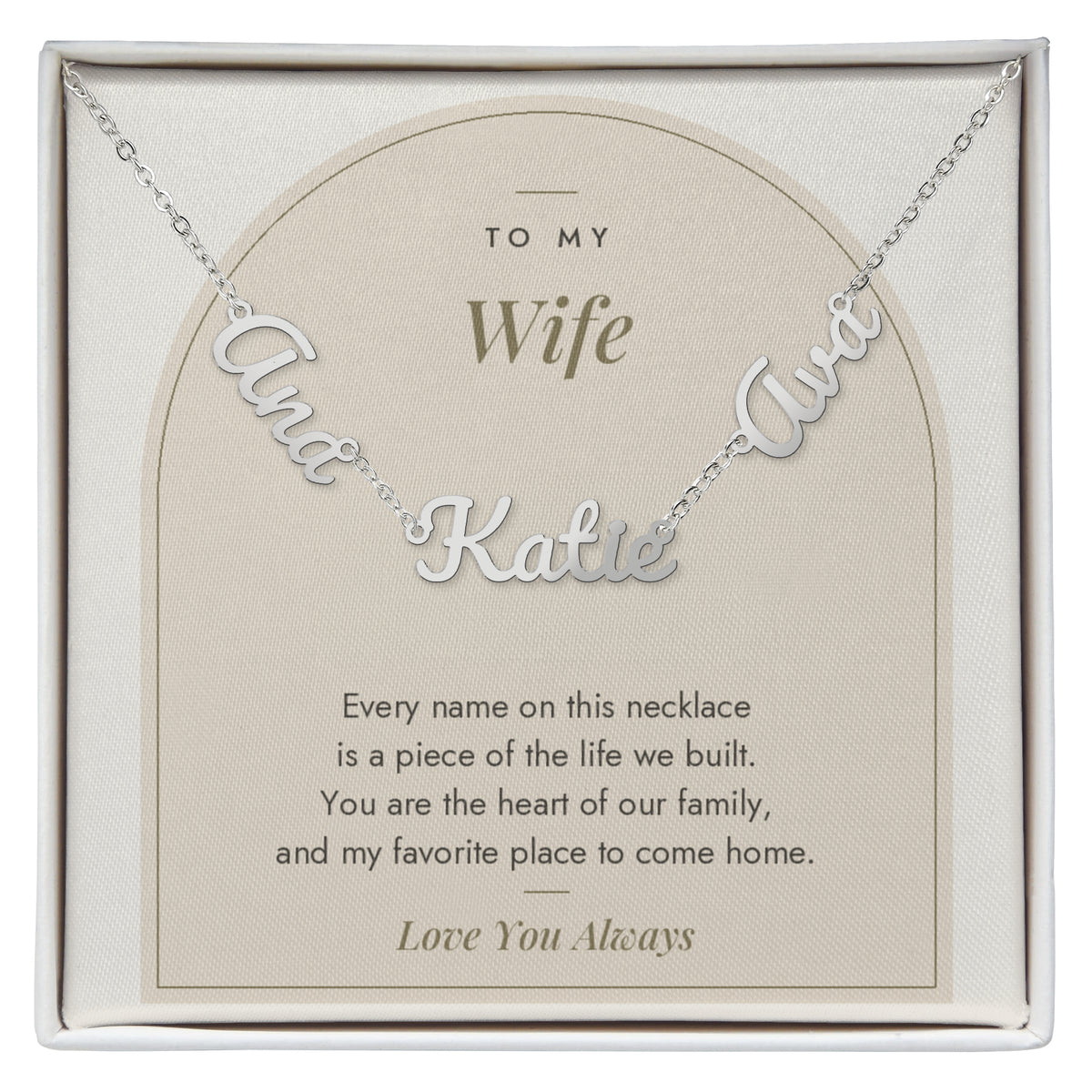 Multiple Name Necklace for Wife with personalized name charms, image 1