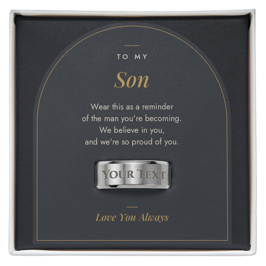 Men's engraved ring for Son, polished stainless steel in To My Son message card box