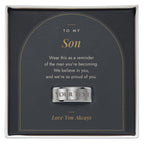 Men's engraved ring for Son, polished stainless steel in To My Son message card box
