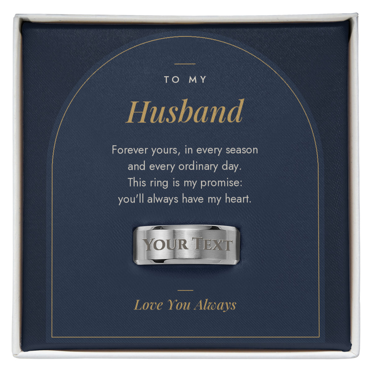 Men's engraved ring for Husband, polished stainless steel in To My Husband message card box
