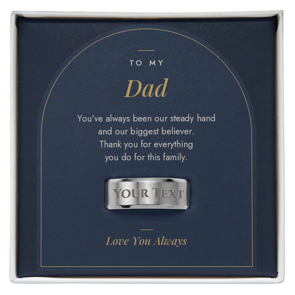 Men's engraved ring for Dad, polished stainless steel in To My Dad message card box