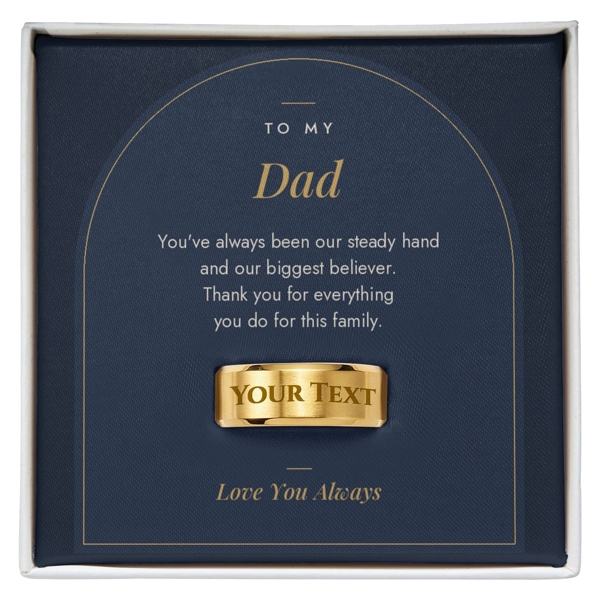 Men's engraved ring for Dad, 18K yellow gold finish in To My Dad message card box
