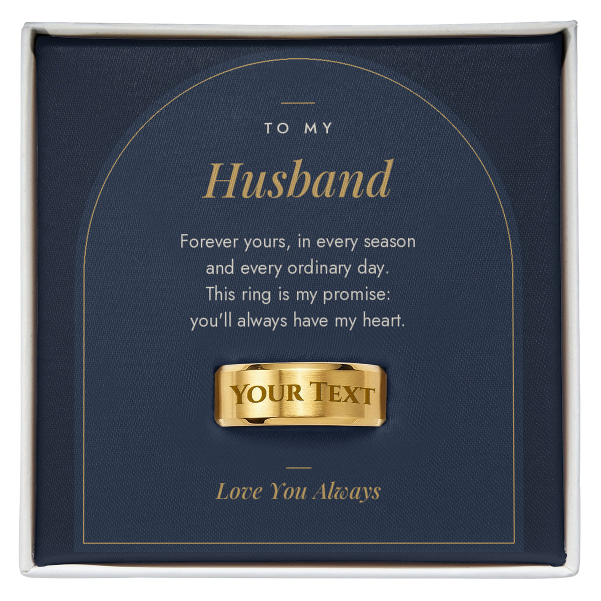 Men's engraved ring for Husband, 18K yellow gold finish in To My Husband message card box