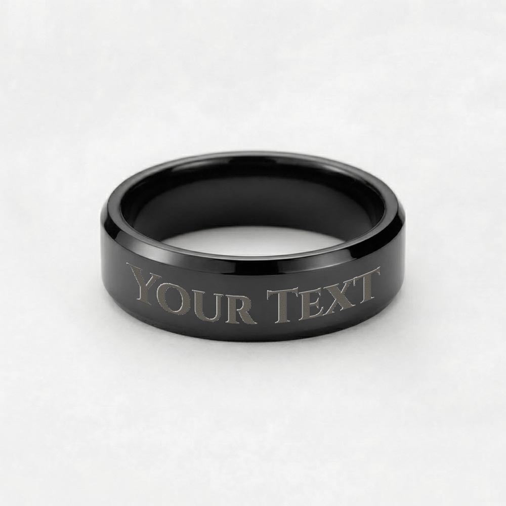 Men's engraved ring for Husband, black plated band