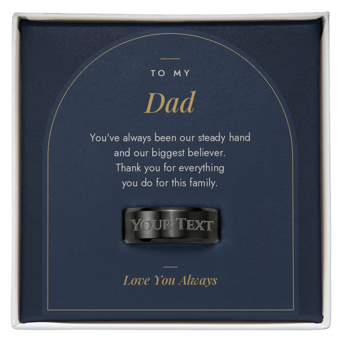 Men's engraved ring for Dad, black plated in To My Dad message card box
