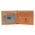 Open brown engraved leather wallet with To My Son message