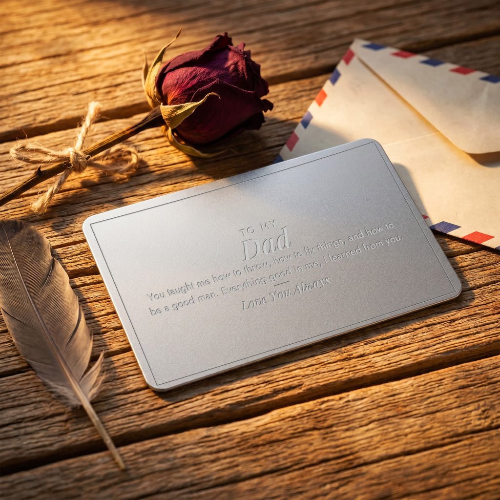 Black engraved metal wallet card for boy dad