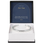 Polished stainless steel men's custom engraved cuff bracelet with Made Just For You message card in standard gift box