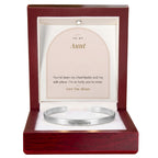 Stainless steel aunt engraved cuff bracelet with To My Aunt message card in mahogany LED luxury box