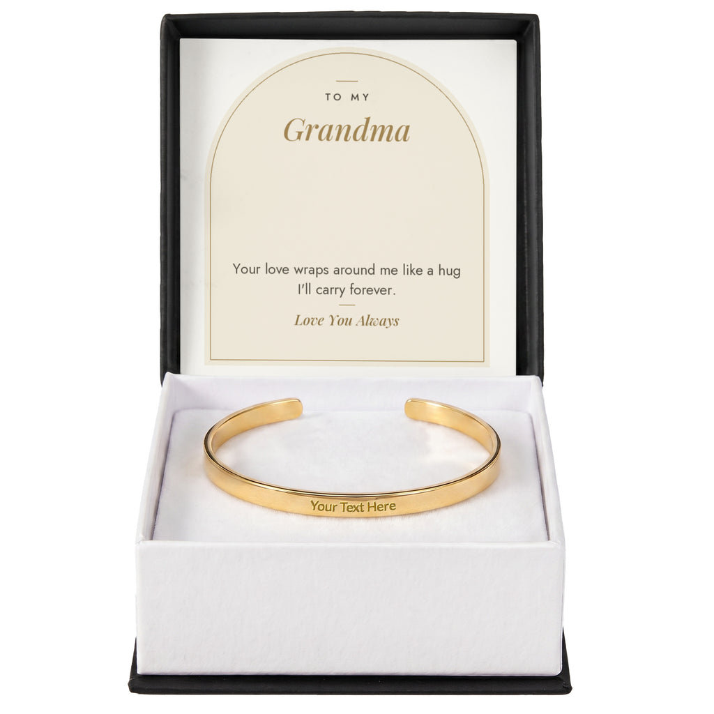 18K yellow gold finish engraved cuff bracelet for grandma with To My Grandma message card in standard gift box