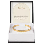 18K yellow gold finish custom engraved cuff bracelet with Made Just For You message card in standard gift box