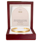 Gold engraved cuff bracelet for mom with To My Mom message card in mahogany LED luxury box
