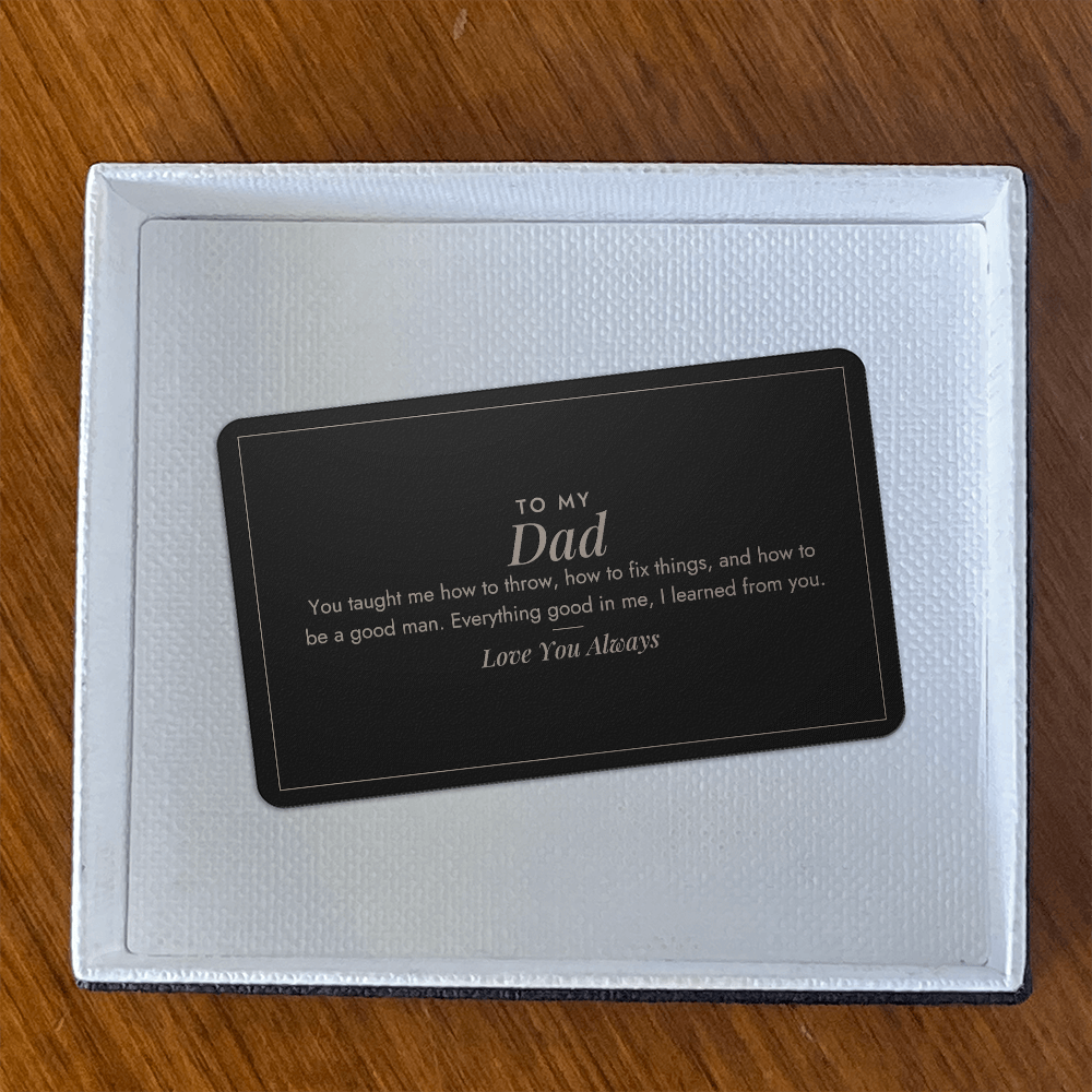 Engraved metal wallet card for boy dad lifestyle photo