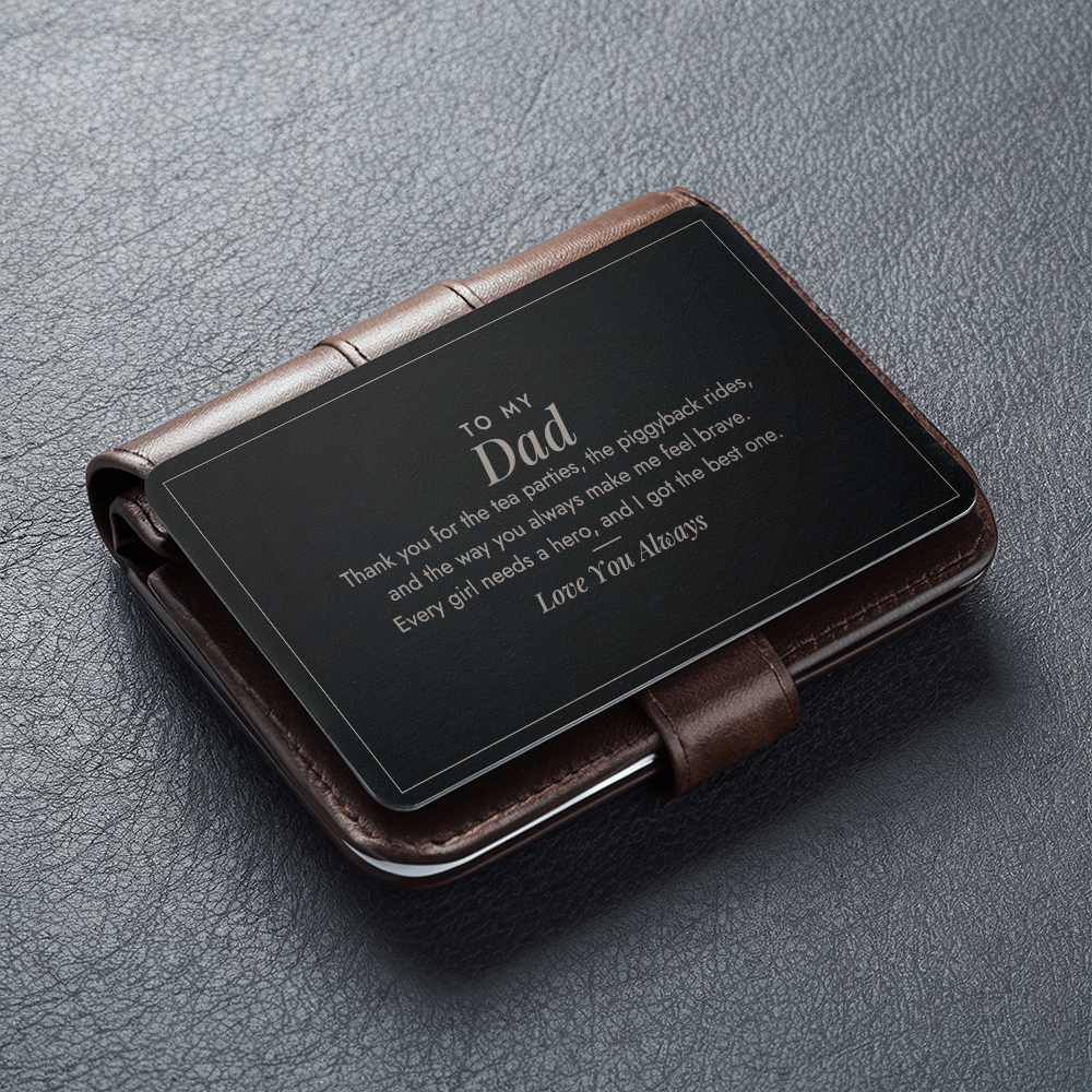 Engraved metal wallet card for girl dad gift detail