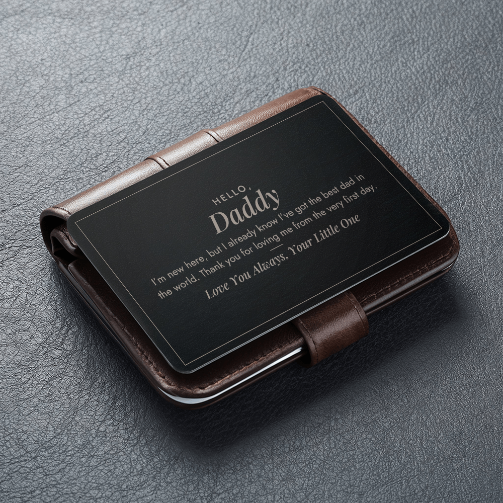 Engraved metal wallet card for new dad gift detail