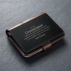Engraved metal wallet card for groomsman gift detail