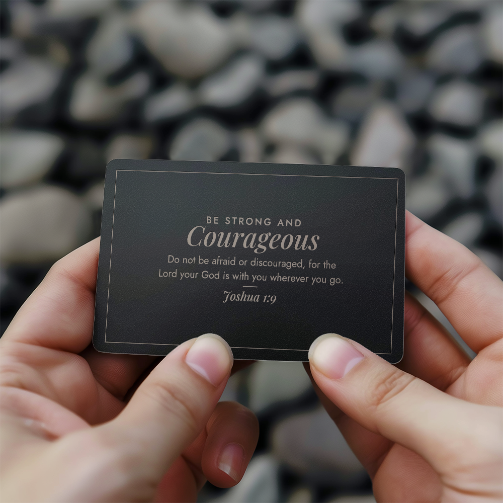 Engraved metal wallet card for him, Joshua 1:9 in a wallet