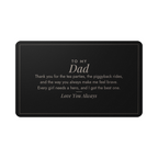 Engraved metal wallet card for girl dad held in hand