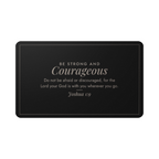 Engraved metal wallet card for him, Joshua 1:9 held in hand