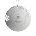 Nativity engraved metal Christmas ornament with snowflake border