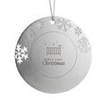 Baby's First Christmas engraved metal ornament for girl with snowflake border