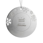 Baby's First Christmas engraved metal ornament for girl with snowflake border