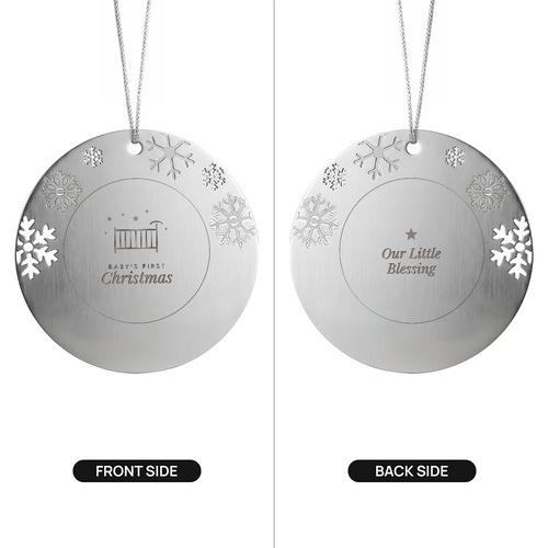 Baby's First Christmas ornament for boy, front and back sides
