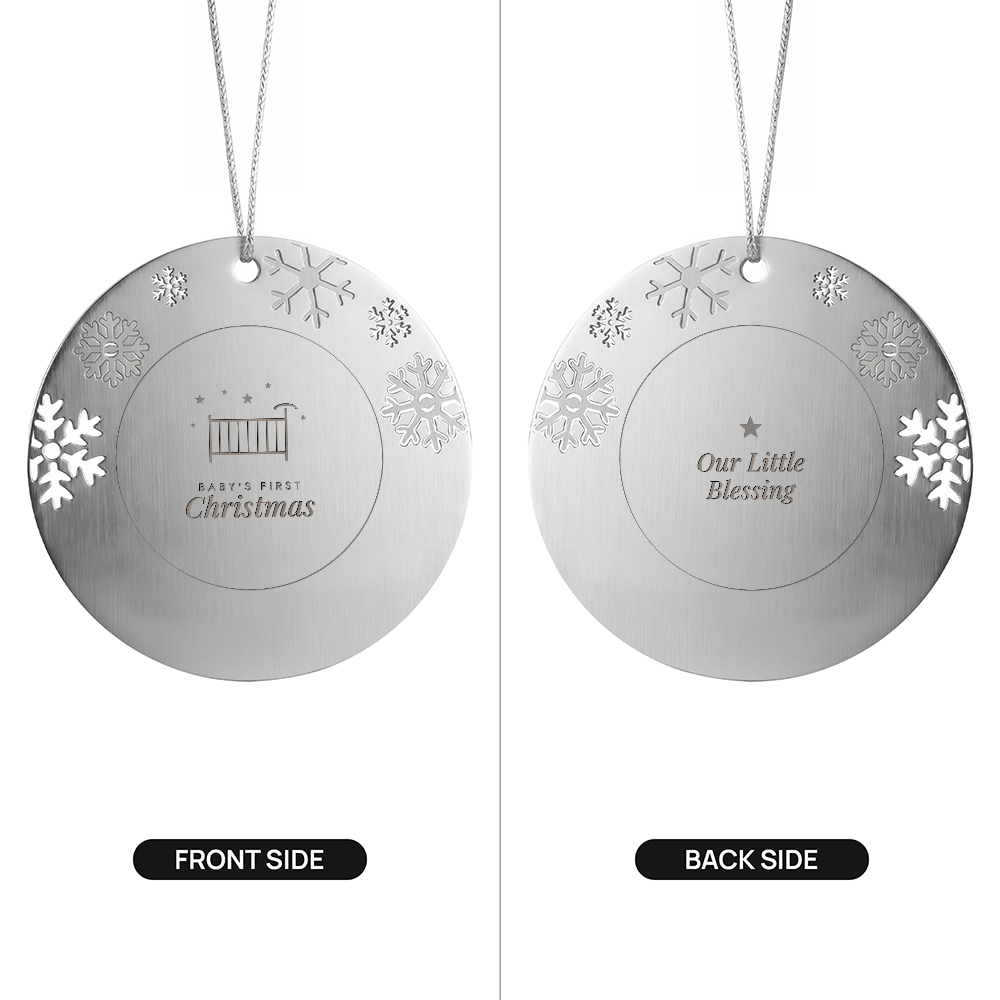 Baby's First Christmas ornament for girl, front and back sides