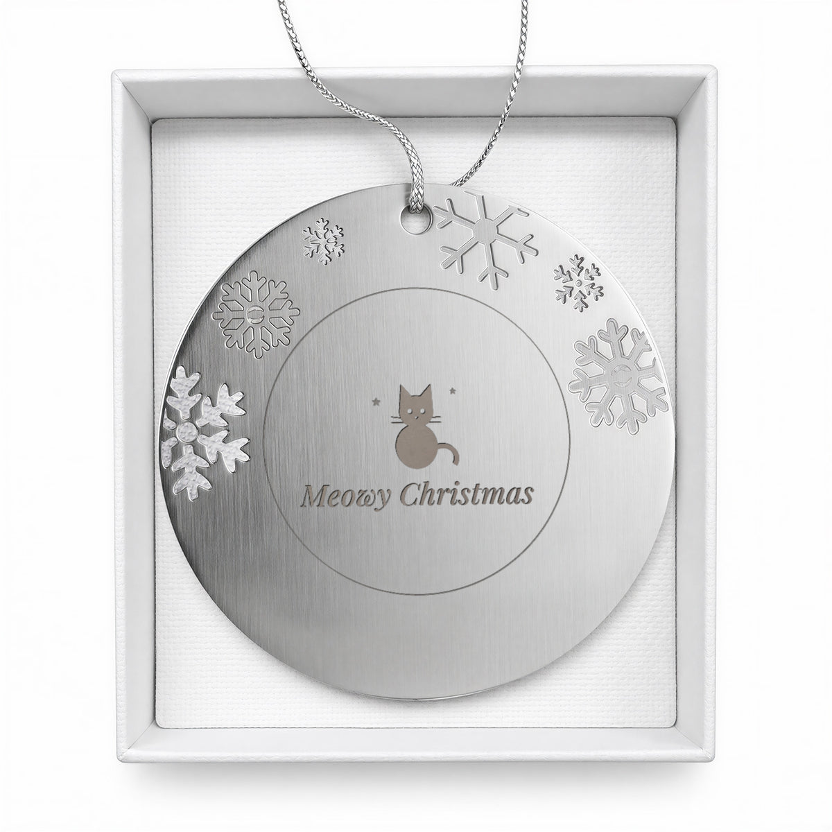 Merry Christmas cat ornament in white gift box