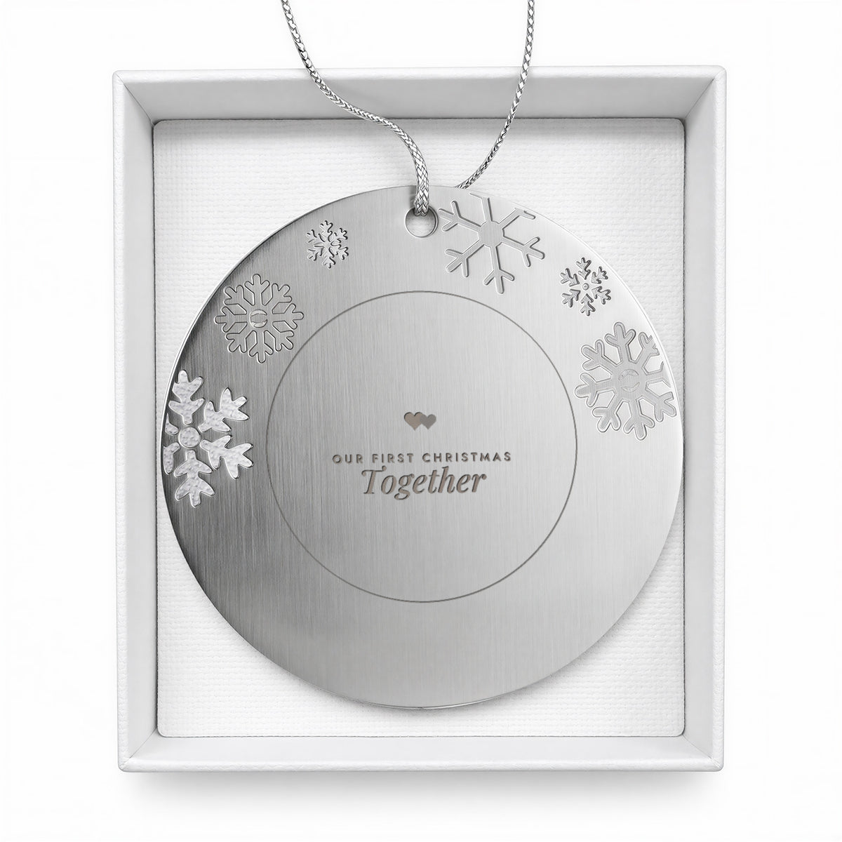 Our First Christmas Together ornament in white gift box
