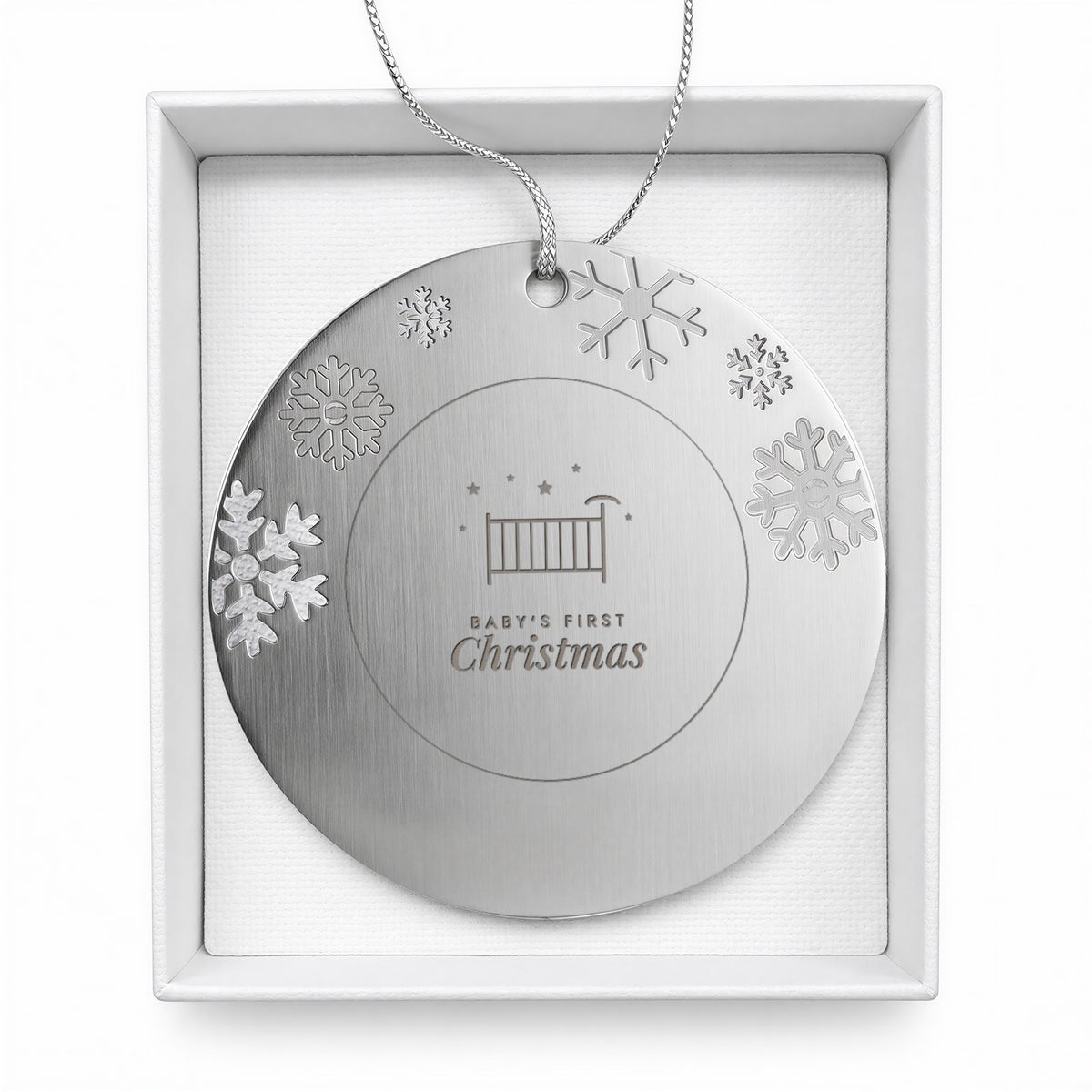 Baby's First Christmas ornament for girl in white gift box