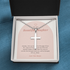 Cross necklace for daughter on Chapters card in open gift box