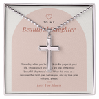 Cross necklace for daughter on To My Beautiful Daughter Chapters card in standard gift box