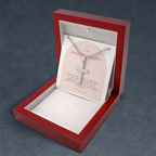 Cross necklace for daughter in mahogany luxury box with LED light