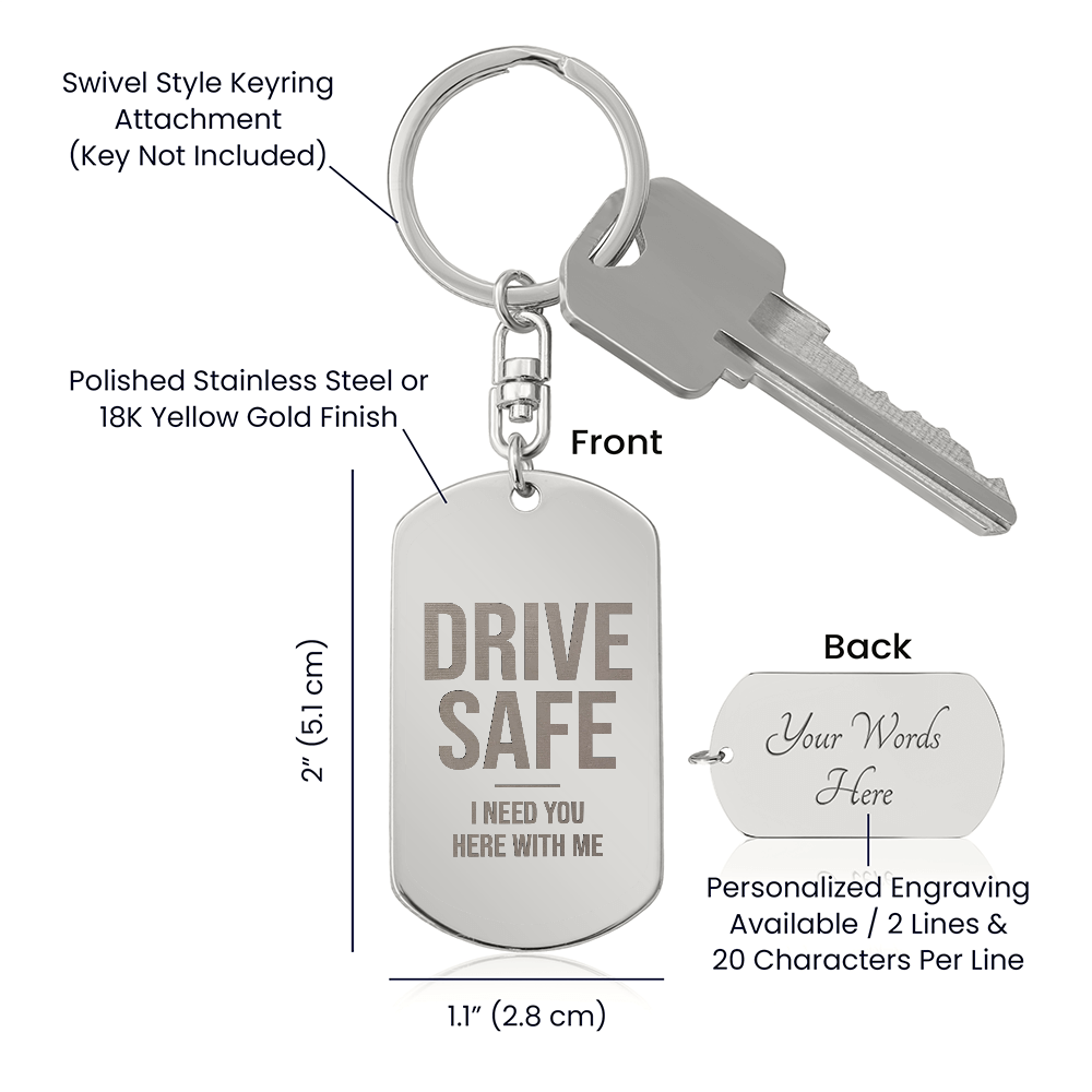 Engraved dog tag keychain for Son, size and engraving details chart