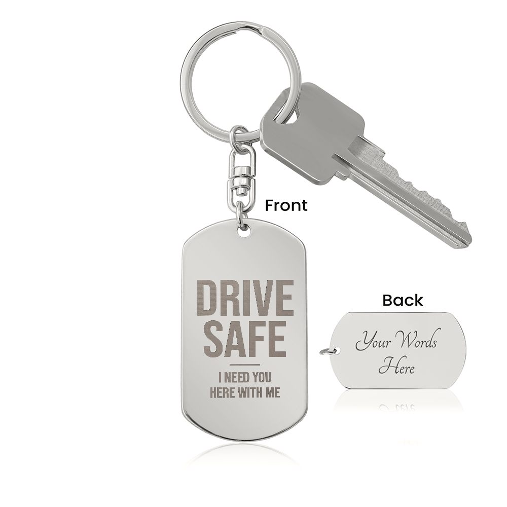 Engraved dog tag keychain for Son, stainless steel, front and back engraving preview