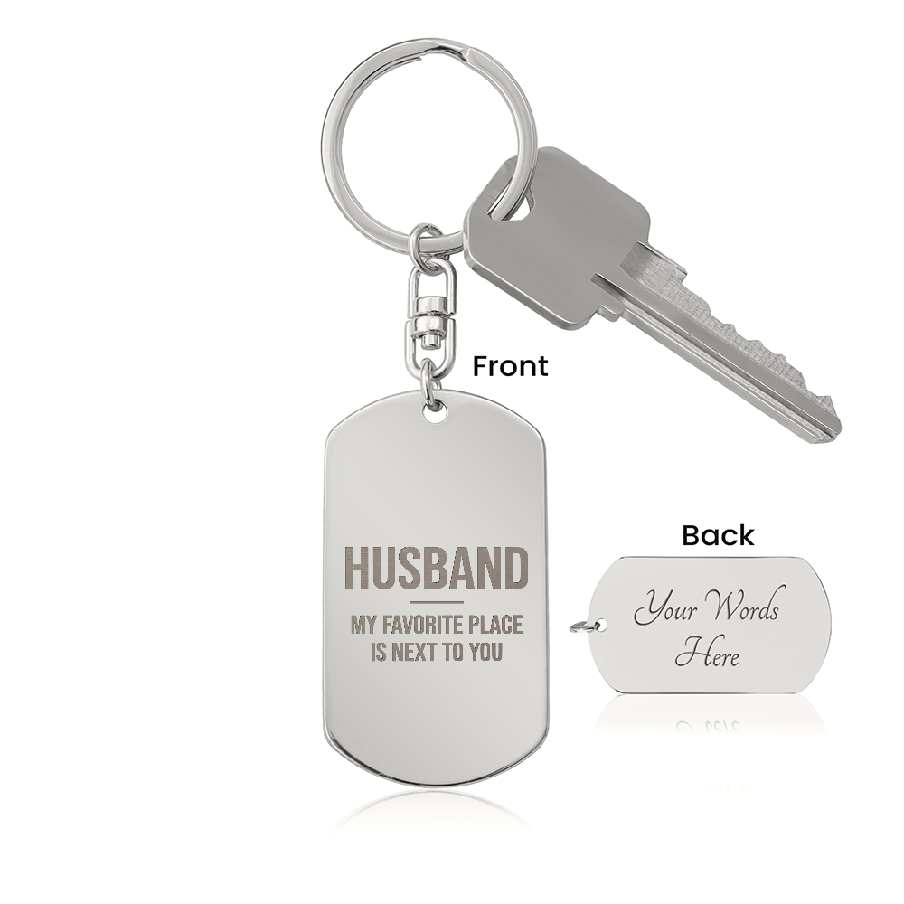 Engraved dog tag keychain for Husband, stainless steel, front and back engraving preview