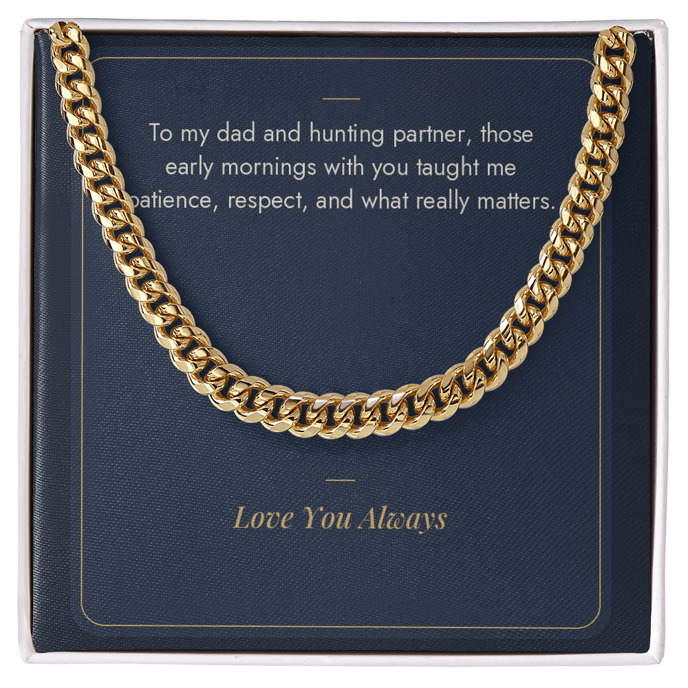 18K yellow gold Cuban link chain for dad on What Really Matters hunting message card