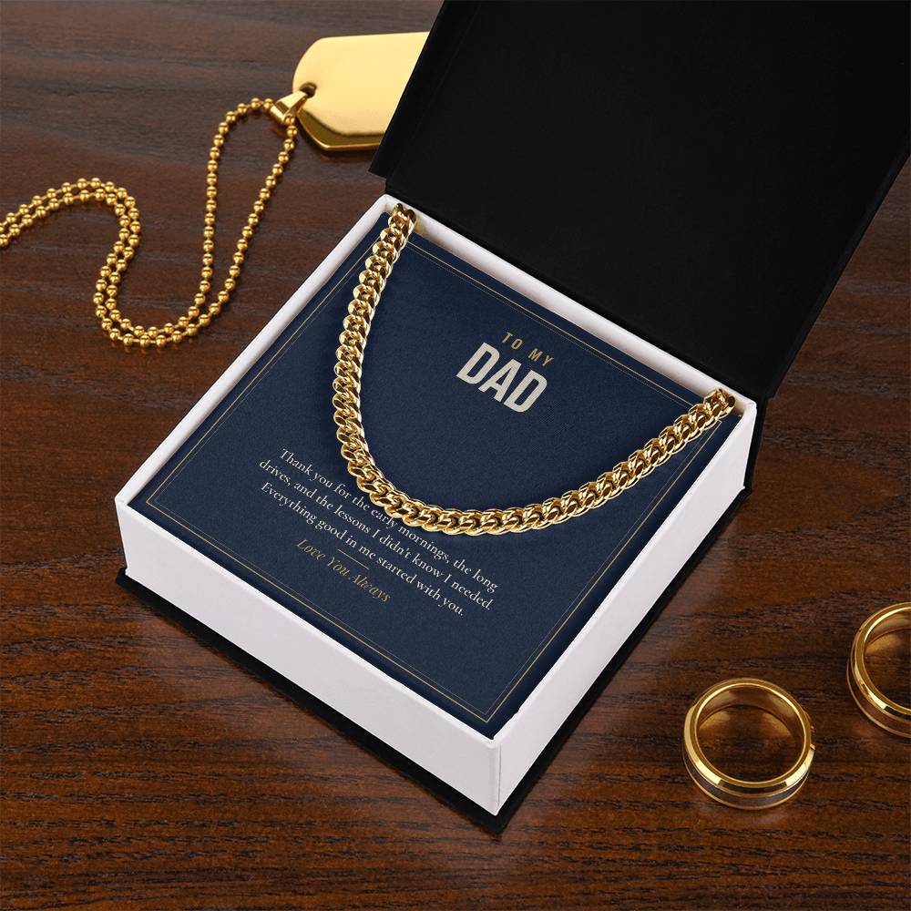 Cuban link chain for Dad, 18k gold finish in standard box with dog tag