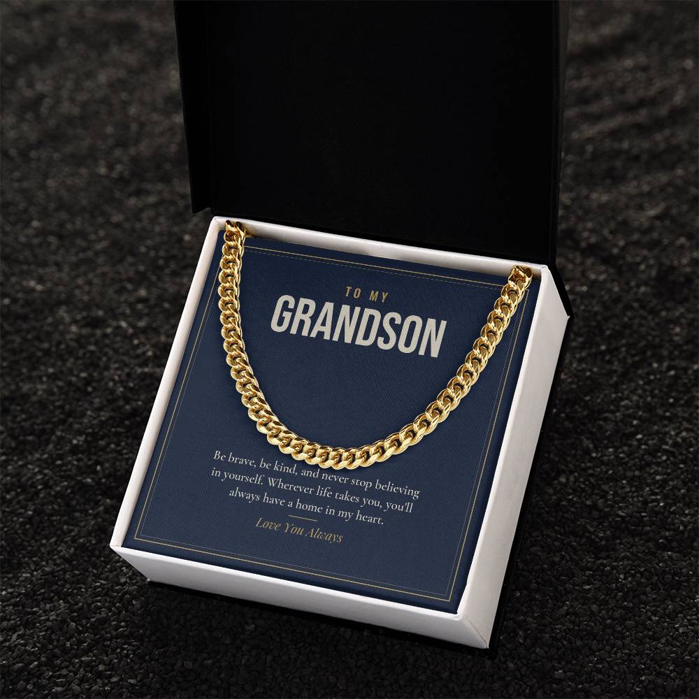 Cuban link chain for Grandson, 18k gold finish in standard box
