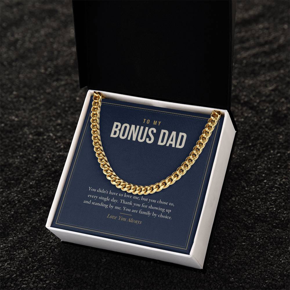 Cuban link chain for Bonus Dad, 18k gold finish in standard box