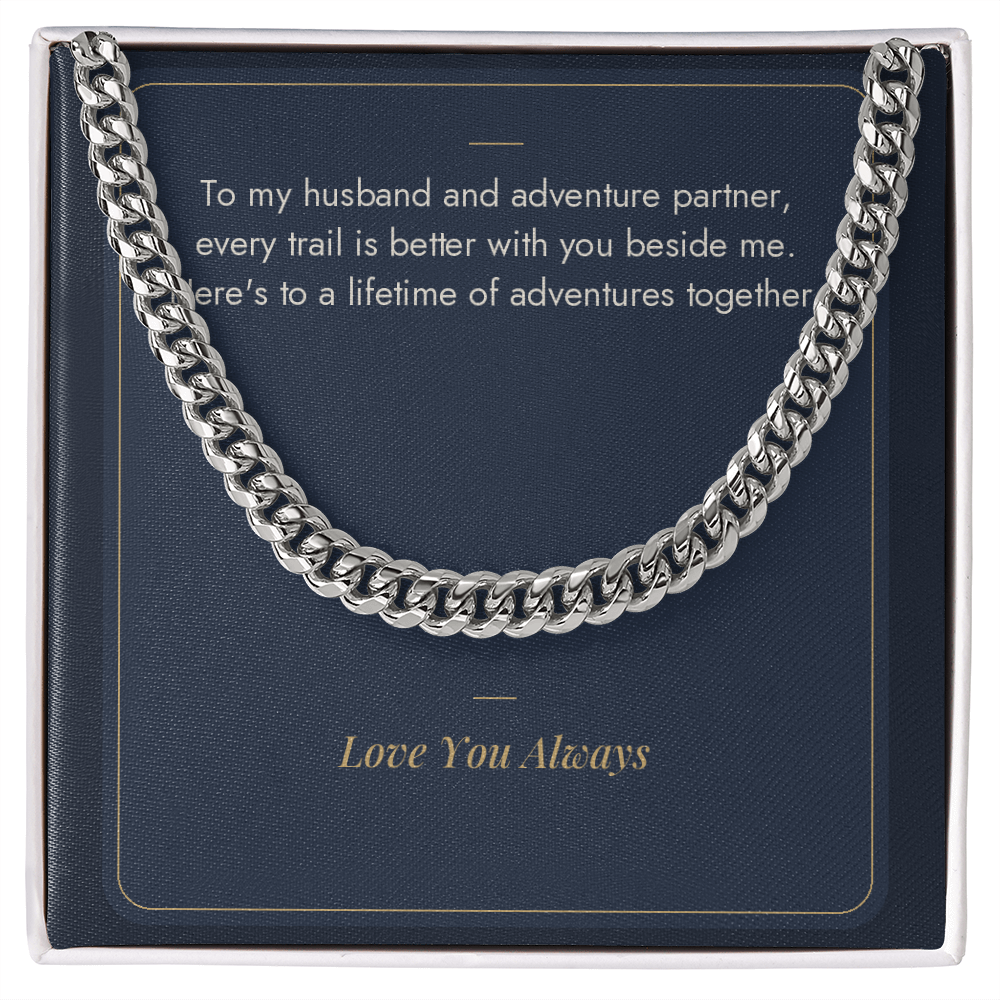 Stainless steel Cuban link chain for husband on Adventure Partner message card