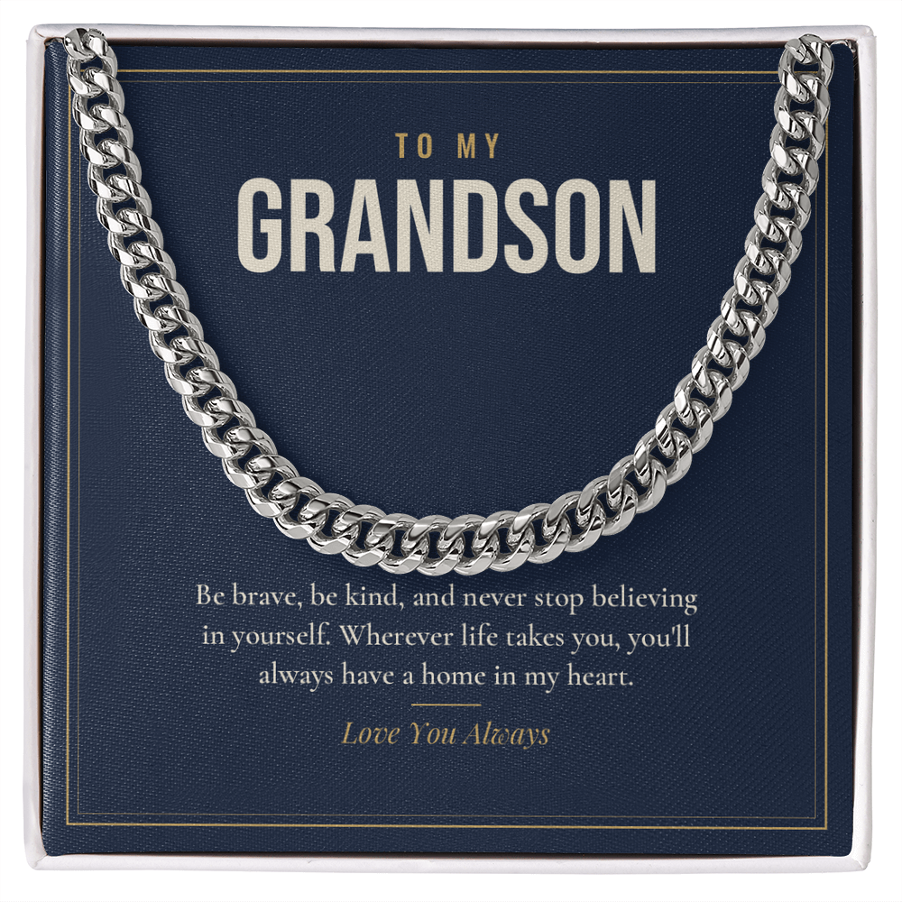 Cuban link chain for Grandson, stainless steel on card