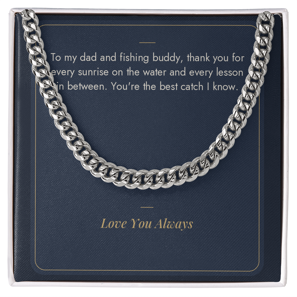 Stainless steel Cuban link chain for dad on Best Catch I Know fishing message card