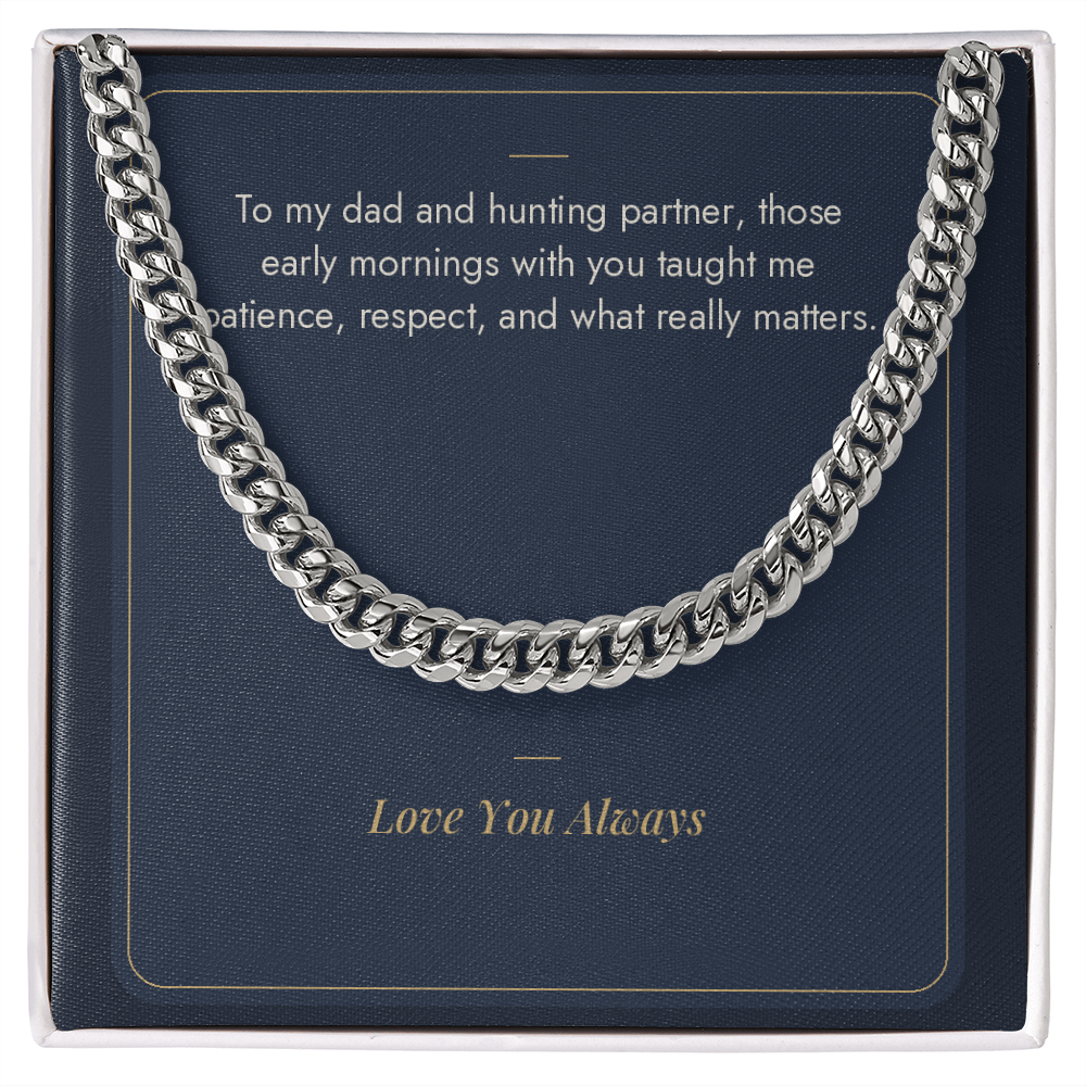 Stainless steel Cuban link chain for dad on What Really Matters hunting message card