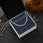 Stainless steel Cuban link chain for husband in gift box with fishing message card