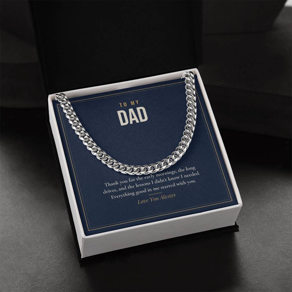 Cuban link chain for Dad, stainless steel in standard box, close-up