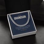 Cuban link chain for Grandson, stainless steel in standard box, close-up