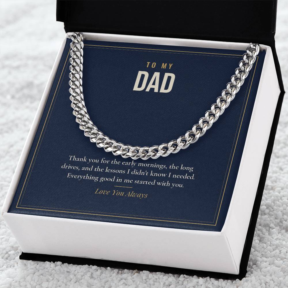 Cuban link chain for Dad, stainless steel in standard box on fur